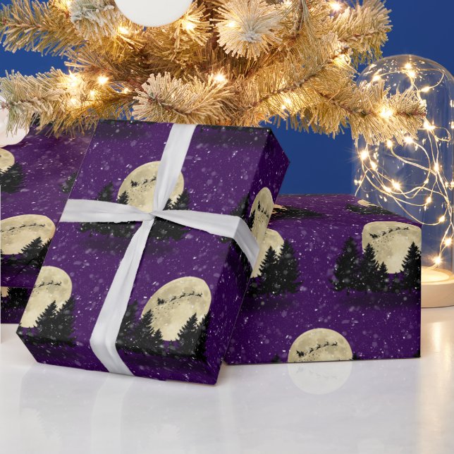 Papel De Regalo Santa Mirando a Navidades morados oscuros (Vacaciones)