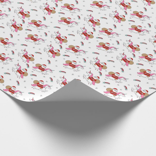 Papel De Regalo Santa montando una unicornio navidades lindos (Esquina)