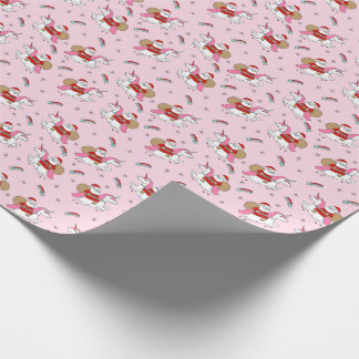 Papel De Regalo Santa montando una unicornio navidades rosas