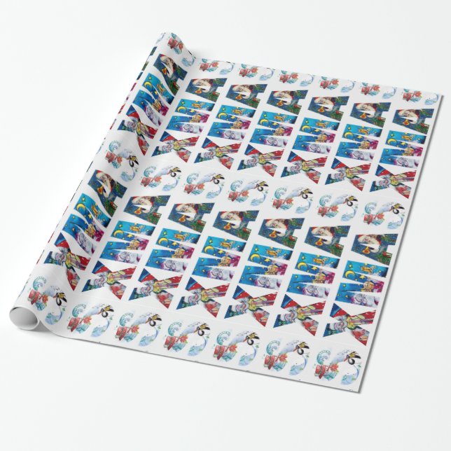 PAPEL DE REGALO SANTA MUSICAL Y FIESTA NOCTURNA DE SNOWMAN XMAS (Desenrollado)