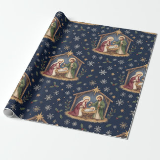 Papel De Regalo Santa Natividad Estrella de Belén Azul Marino