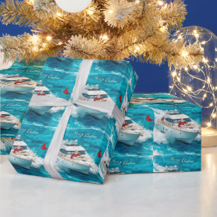 Papel De Regalo Santa Navegando – Navidad Tropical junto al Mar