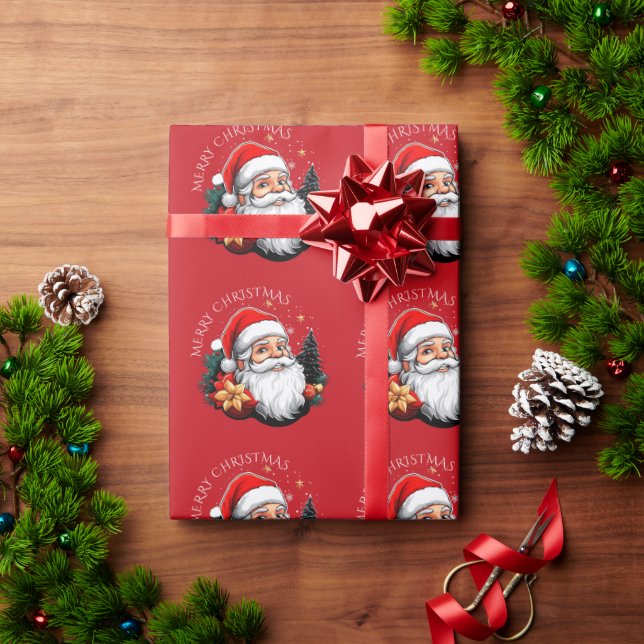 Papel De Regalo Santa Navidad Árbol Rojo Feliz Navidad (Regalo de vacaciones)