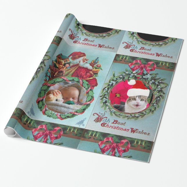 PAPEL DE REGALO SANTA, NAVIDADES CORONES, PLANTILLA DE FOTOS DE RI (Desenrollado)