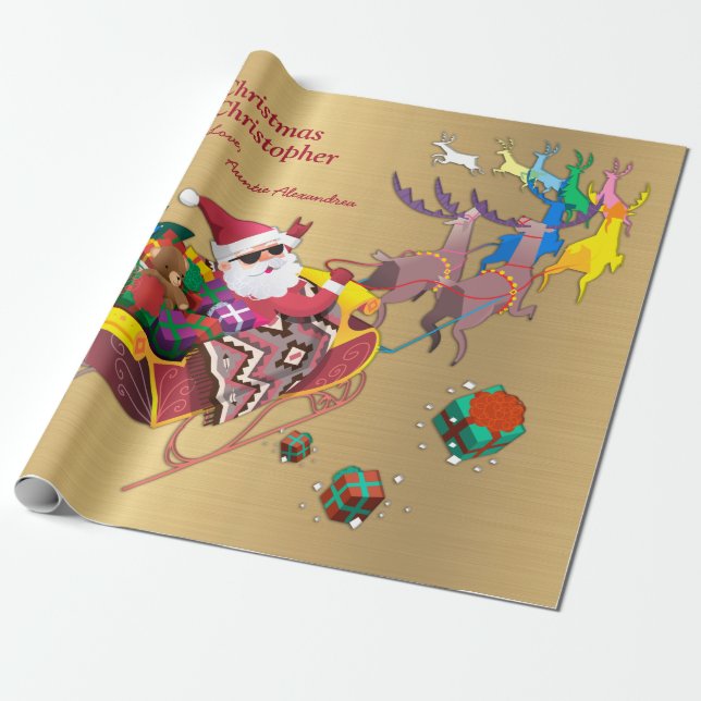 Papel De Regalo Santa Navidades Feliz Navidad Personaliza (Desenrollado)