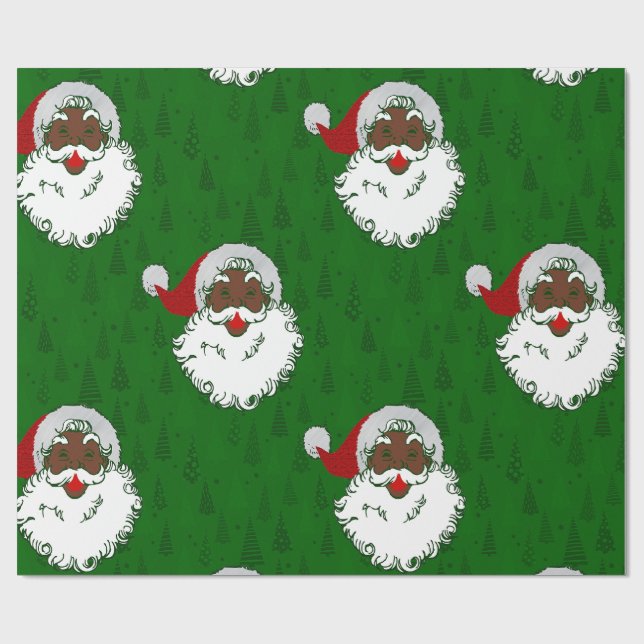 Papel De Regalo santa negra africana claus christmas árboles verde (Superficie plana)