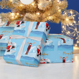 Papel De Regalo Santa no puede patinar sobre Navidades azules
