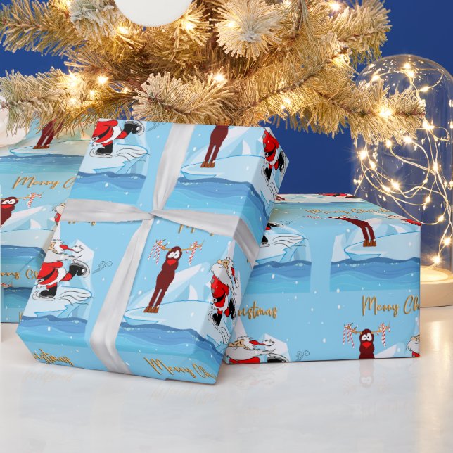 Papel De Regalo Santa no puede patinar sobre Navidades azules (Vacaciones)