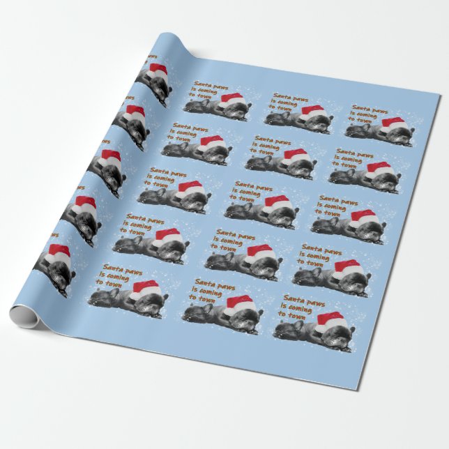 Papel De Regalo Santa patas navidades de bulldog franceses (Desenrollado)