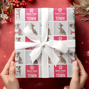 Papel De Regalo Santa Paws Perro 3 Cuadrícula Festiva Navidad