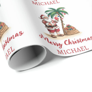 Papel De Regalo Santa Personalizado Playa Tropical Hawaiano Palma