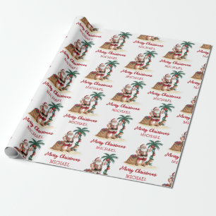 Papel De Regalo Santa Personalizado Playa Tropical Hawaiano Palma 