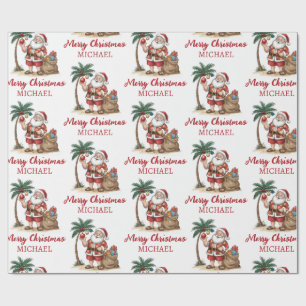 Papel De Regalo Santa Personalizado Playa Tropical Hawaiano Palma
