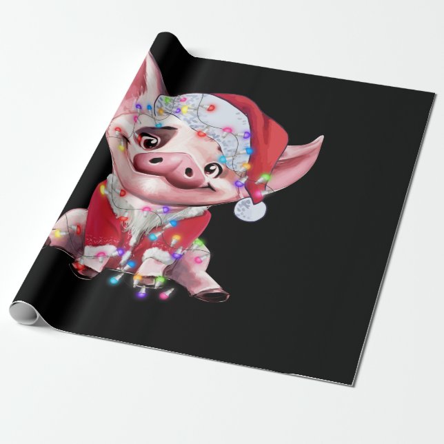 Papel De Regalo Santa Pig Christmas Lights Pig Lover Christmas (Desenrollado)
