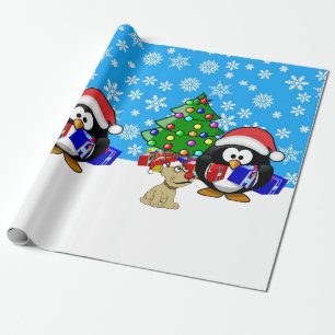 Papel De Regalo Santa Pingüino y Perro reno