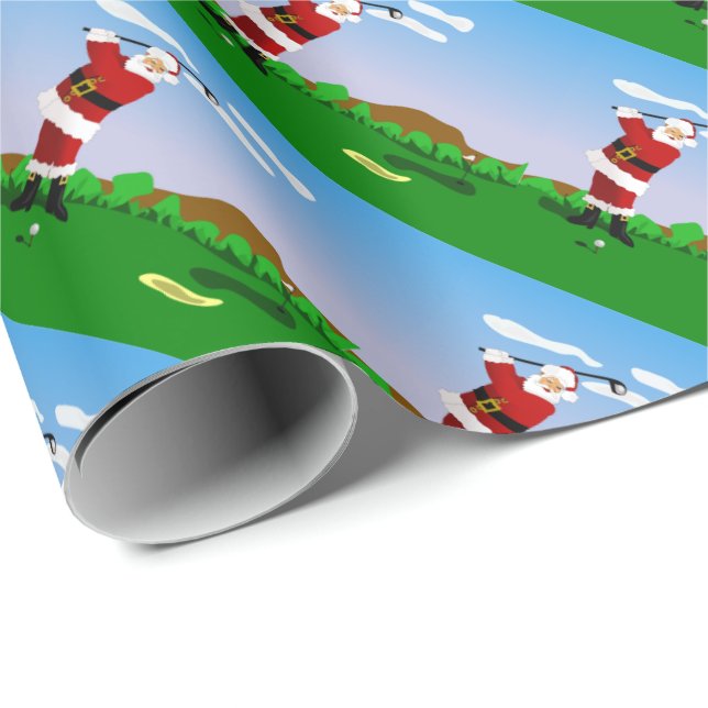 Papel De Regalo Santa que juega a golf (Esquina del rollo)