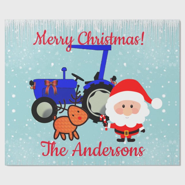 Papel De Regalo Santa, reno y tractor de granja lindos (Superficie plana)