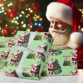 Papel De Regalo Santa revisando su lista personaliza el nombre del