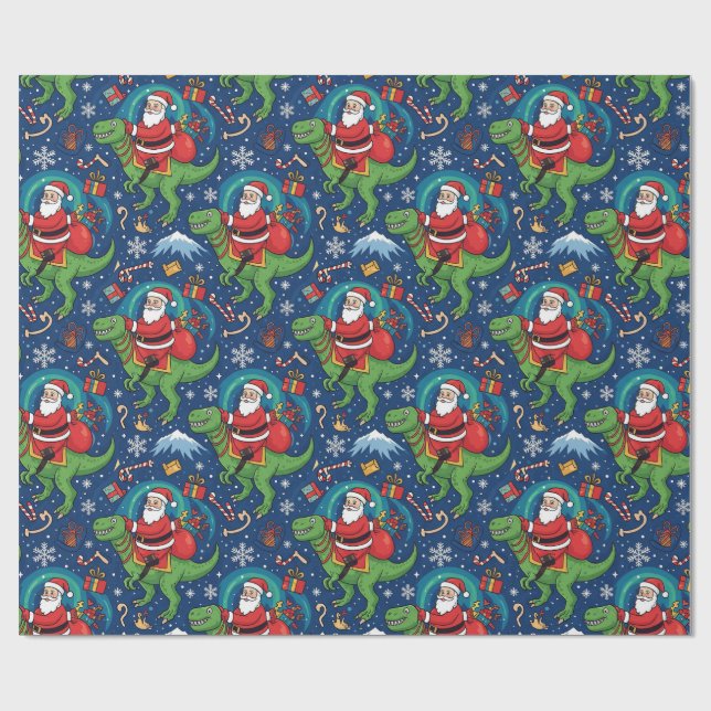 Papel De Regalo Santa Riding a Dinosaur Funny Christmas Design (Superficie plana)