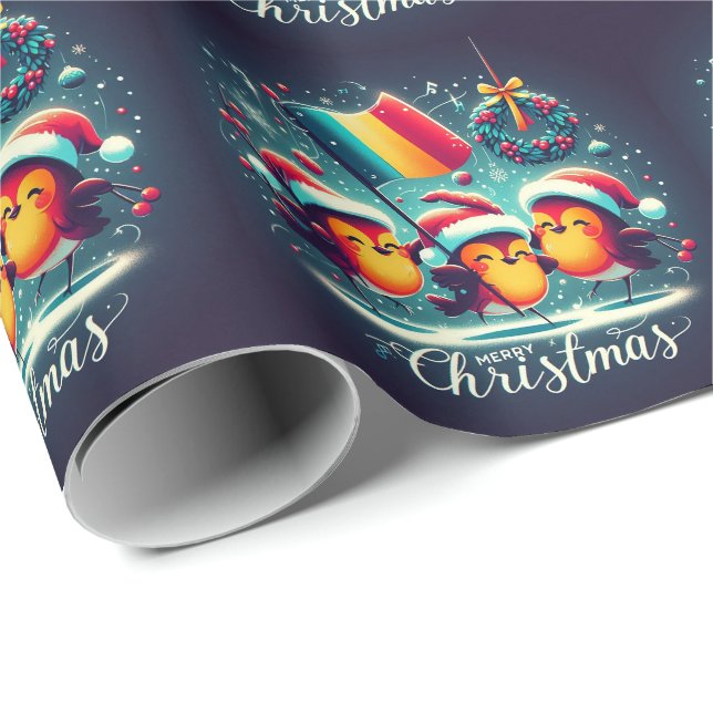 Papel De Regalo Santa Robins portando la bandera rumana (Esquina del rollo)