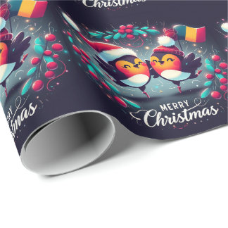 Papel De Regalo Santa Robins portando la bandera rumana