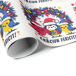 Papel De Regalo Santa Robins sosteniendo la corona de bandera ruma