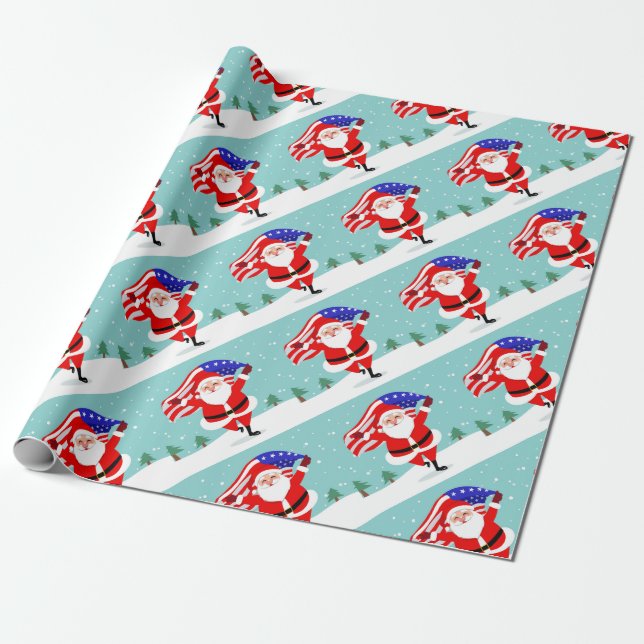 Papel De Regalo Santa running with american flag (Desenrollado)