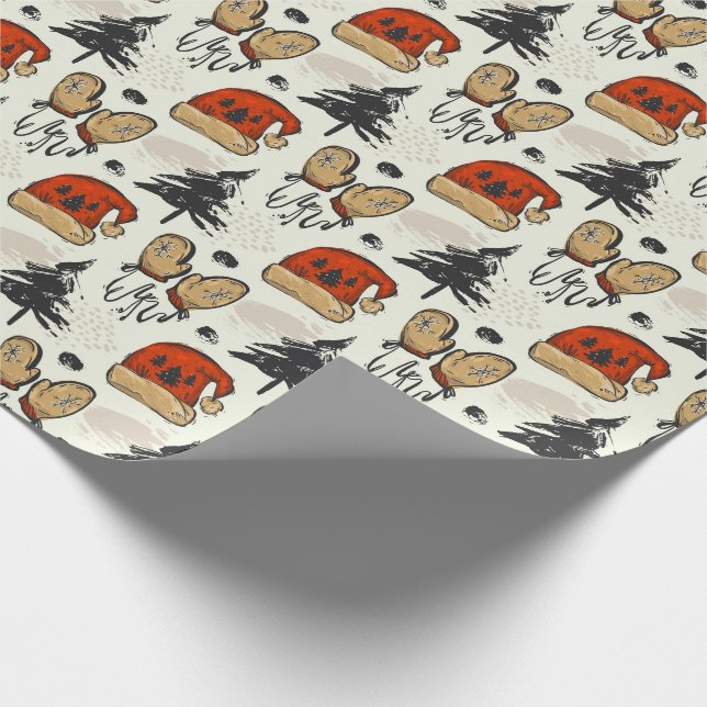 Papel De Regalo Santa Sat, Mittens y Trees (Esquina)