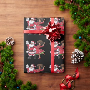 Papel De Regalo Santa Señora Claus bailando Navidades estadouniden