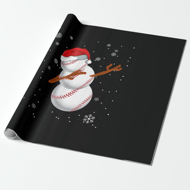 Papel De Regalo Santa Snowman Baseball Dabbing Heart (Desenrollado)