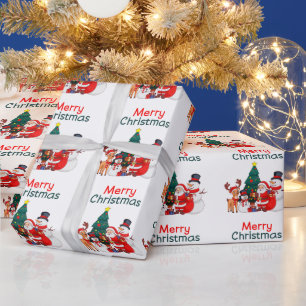 Papel De Regalo Santa Snowman Y El Reno Festividad Feliz Navidad