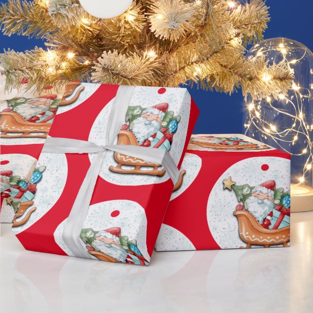 Papel De Regalo Santa sobre el Rojo (Vacaciones)