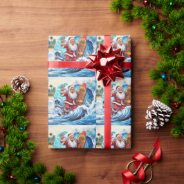 Papel De Regalo Santa surfeando en una gran ola