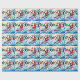 Papel De Regalo Santa surfeando en una gran ola