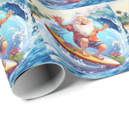 Papel De Regalo Santa surfeando en una gran ola