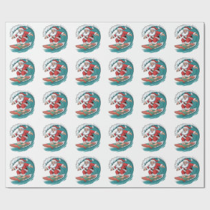 Papel De Regalo Santa Surfing Navidad Surf X-mas Festivo Fiesta