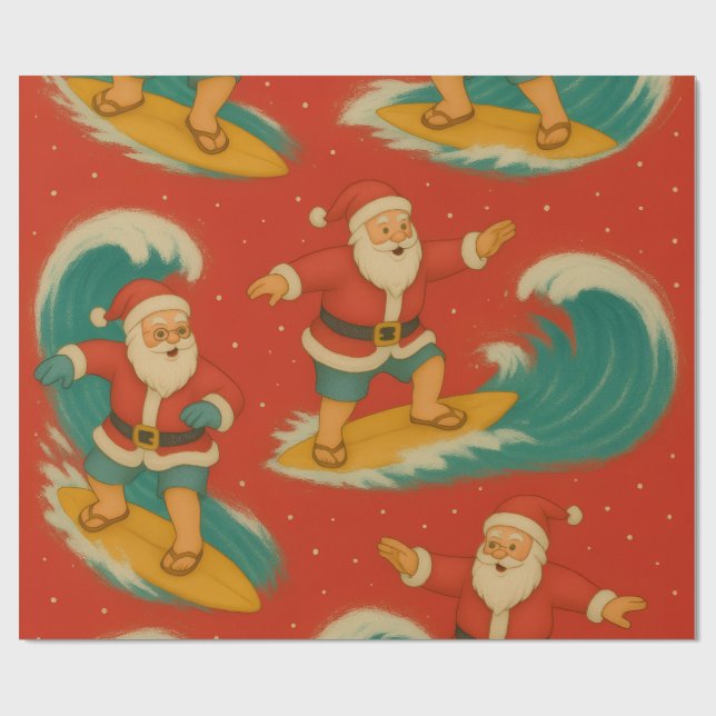 Papel De Regalo Santa Surf's Up (Superficie plana)