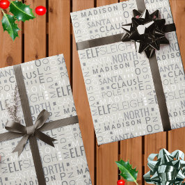 Papel De Regalo Santa Tipografía Moda Gray Cute Añadir nombre de h