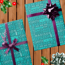 Papel De Regalo Santa Tipografía Verde azulada Blue Cute Añadir no
