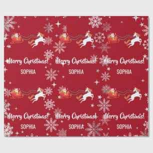 Papel De Regalo Santa Trineo Unicornio Copos de Nieve Navidad Pers