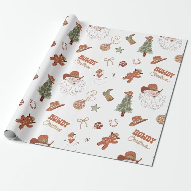 Papel De Regalo Santa Vaquero de Navidad Occidental (Desenrollado)