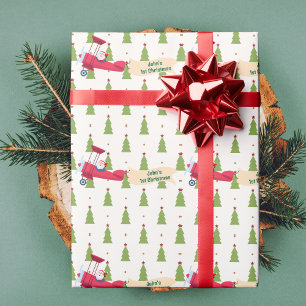 Papel De Regalo Santa volando en avión,Primer Navidad,Personalizad