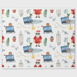 Papel De Regalo Santa with computer and Surfboard on Christmas