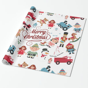 Papel De Regalo Santa Workshop Juguetes Elves Navidades envolver p