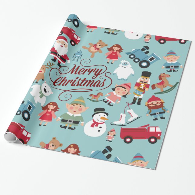 Papel De Regalo Santa Workshop Juguetes Elves Navidades envolver p (Desenrollado)