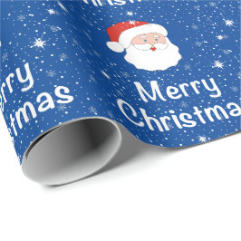 Papel De Regalo Santa y copos de nieve en Navidades de fondo azul