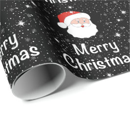 Papel De Regalo Santa y copos de nieve en Navidades de fondo negro
