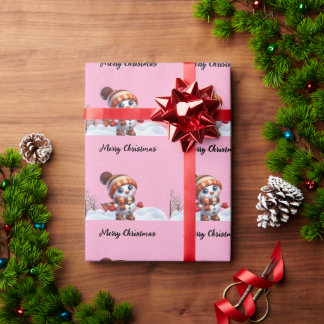 Papel De Regalo Santa y copos de nieve sobre un fondo rosa de Navi