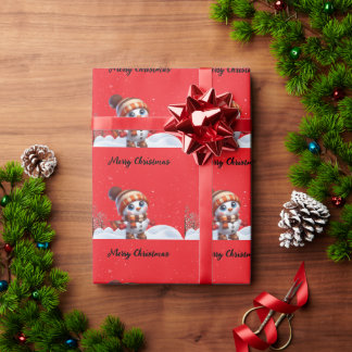 Papel De Regalo Santa y copos de nieve sobre un fondo rosa Navidad