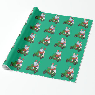 Papel De Regalo Santa y la Sra. Claus montando una moto